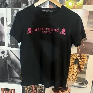 Mastermind Japan Black Tee with Vibrant Pink Accents